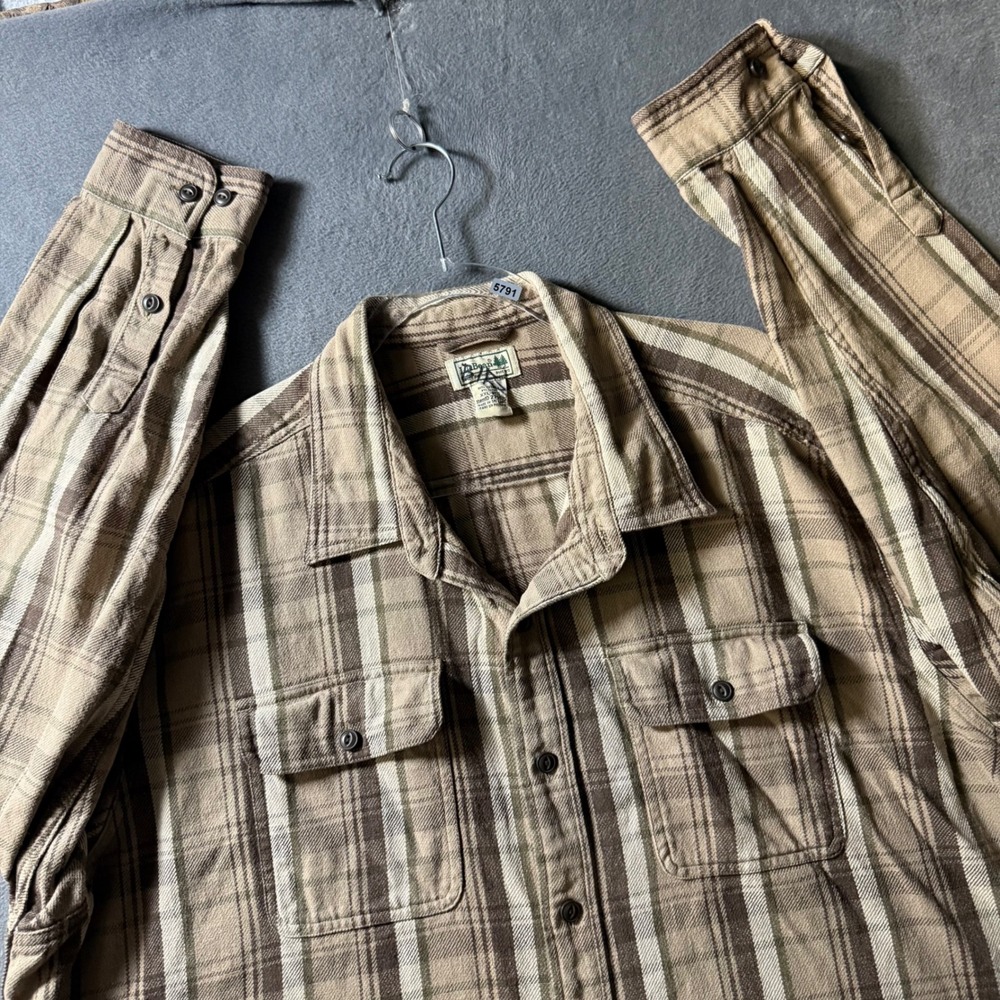 LL Bean Mens XXL Tall Brown Plaid Flannel Button Down Shirt Long Sleeve Heavy